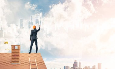 Mühendis adam çizim modern şehir