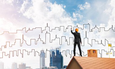 Mühendis adam çizim modern şehir