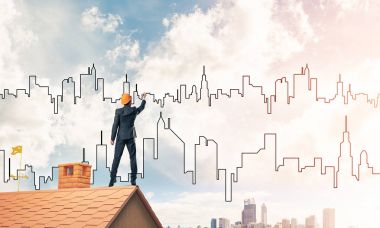 Mühendis adam çizim modern şehir