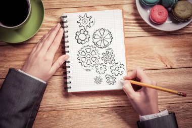 Not defteri vites düzeneği çizim eller 