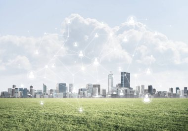 Modern cityscape yeşil çimen