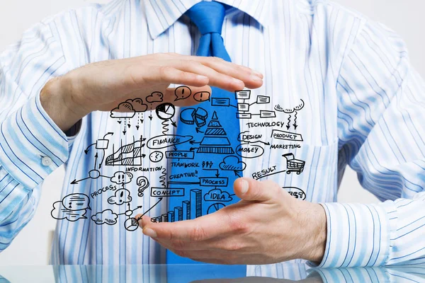 İşadamı sunan iş taslağı planı 