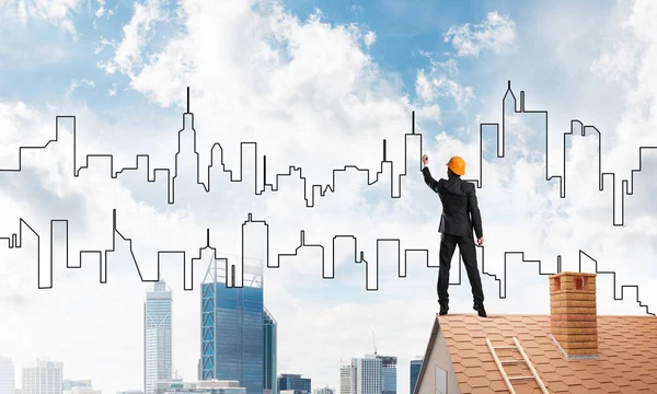 Mühendis adam çizim modern şehir