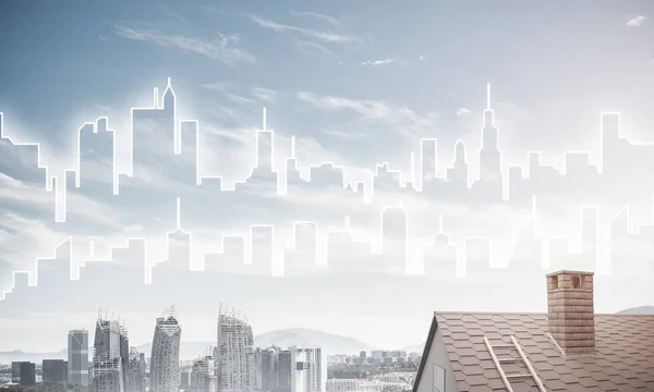Tegelhus tak och moderna stadsbild — Stockfoto