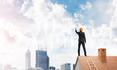 adam evin çatı ve çizim şehir 