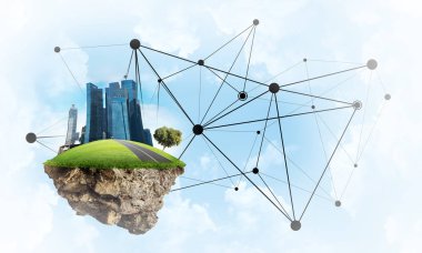 Çim ve cityscape güzel küçük ada