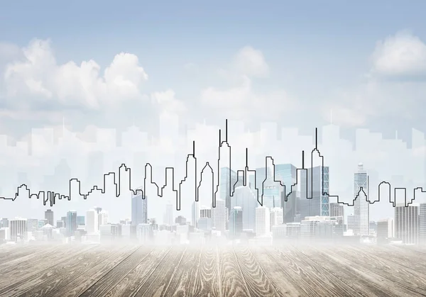 Elle çizilmiş silueti modern cityscape