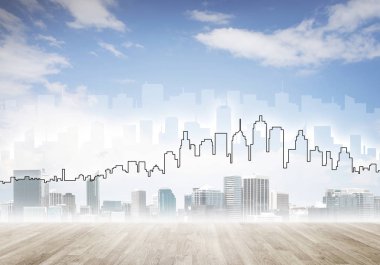 Elle çizilmiş silueti modern cityscape