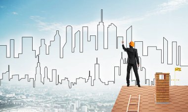 Adam mimar çizim modern şehir 