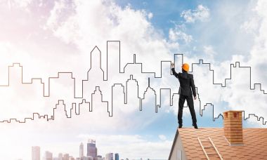 Adam mimar çizim modern şehir 