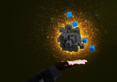 küp şekil tutan işadamı el 