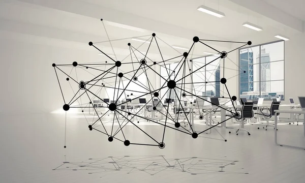 Lines connected with dots  in office interior — Stock Photo, Image