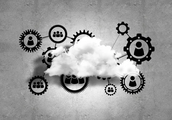 Gears and cloud on concrete wall — Stock Photo, Image