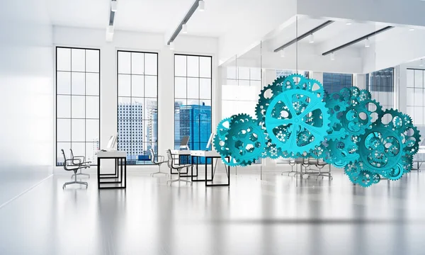 Mechanisms as symbol of wireless connection and interaction presented on white office background — Stock Photo, Image