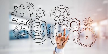 Takım çalışması konsepti ve zarif modern iç mekanlarda iş adamlarının jestlerini seçmek