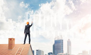 Adam mimar modern şehir silüeti çizmek 