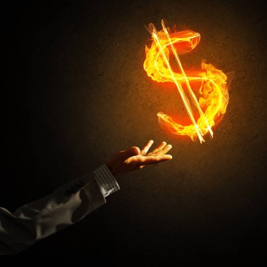 Dolar Döviz Alım yangın sembolü koyu arka plan ile yapmak para kavramı
