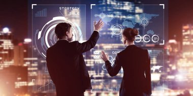 iş adamları çalışma ile sanal perde