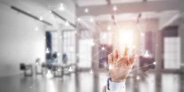  Ağ ekran dokunaklı işkadını el