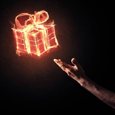 Hediye sembol ve creatio yanan ateşi ile kutlama kavramı