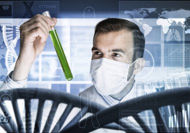 Yakışıklı bilim adamı araştırma yapma  