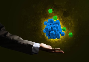 küp şekil tutan işadamı el