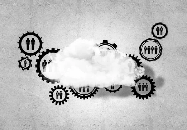 Gears Cloud Concrete Wall Computing Connection Concept — Stock Photo, Image