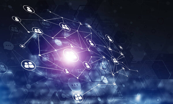 Modern wireless technologies as means of communication and networking in form of connection lines on dark backdrop