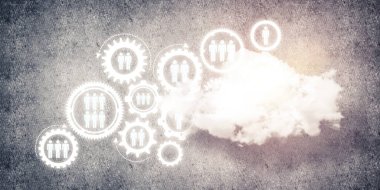  Dişliler ve bulut bilgisayar bağlantı kavramı beton duvara 