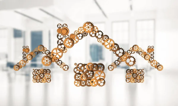 house sign made of connected gears, real estate or construction concept