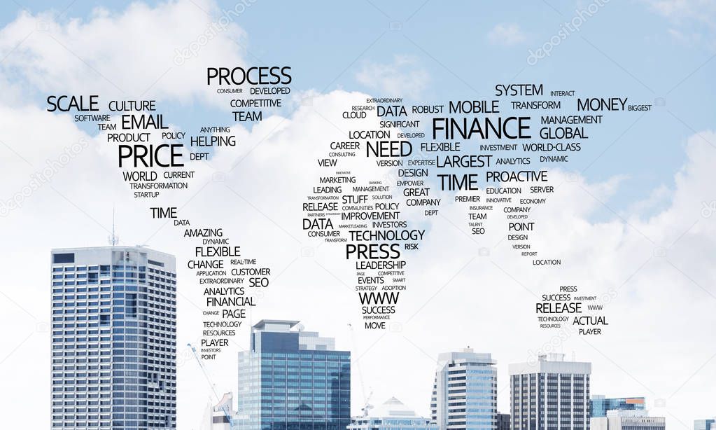 Business-related terms collage