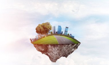 Kule ve gökdelen Adası ile modern cityscape 