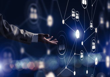 İletişim ve ağ bağlantı çizgileri koyu zemin üzerinde şeklinde aracı olarak modern kablosuz teknolojiler