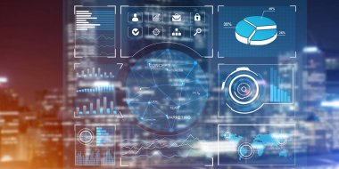 Gece parlayan şehre karşı sanal arayüzü olan arkaplan kavramsal görüntüsü