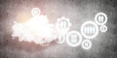 Çarklı arkaplan resmi ve beton duvarda bulut hesaplama bağlantısı kavramı