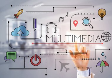 İş kadını ekranda renkli taslak konsepte dokunuyor