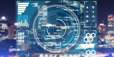 Gece parlayan şehre karşı sanal arayüzü olan arkaplan kavramsal görüntüsü