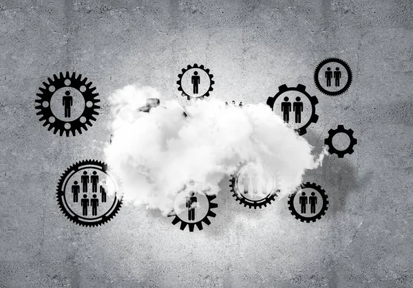 Background Image Gears Cloud Computing Connection Concept Concrete Wall — Stock Photo, Image