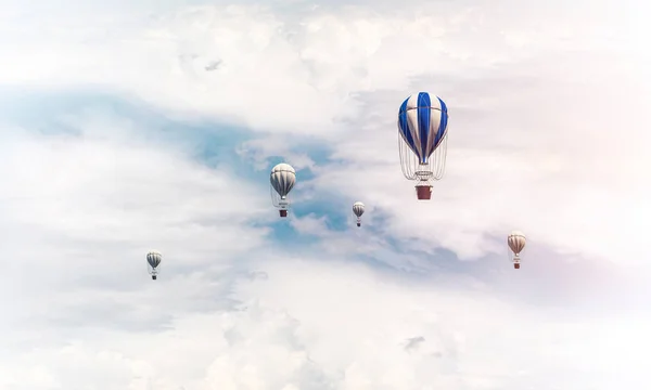 Colorful Aerostats Flying Blue Cloudy Sky Rendering — Stock Photo, Image