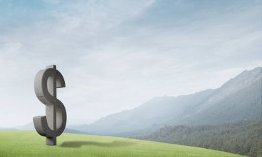 Taş Doları sembolü açık havada para birimi simgesi para verme ve zenginlik kavram olarak yeşil tepe 