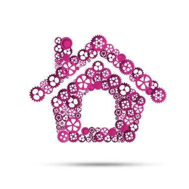 Bağlı viteslerden yapılmış ev tabelası olan kavramsal arkaplan resmi