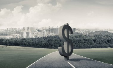 Doğal peyzaj, para verme ve zenginlik kavram taş Doları sembolü 