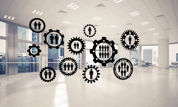 Mecanismo Cogwheels Engranajes Como Concepto Comunicación Social Interior Oficina Renderizado —  Fotos de Stock