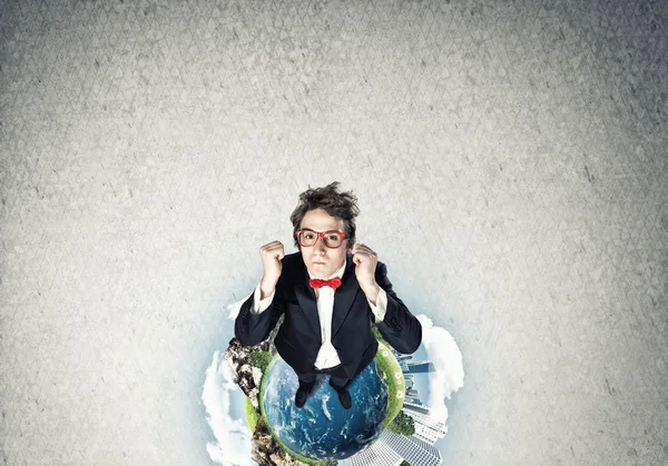 Top View Funny Businessman Red Glasses Celebrating Success Elements Image — Stock Photo, Image