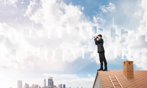 Επιχειρηματίας που στέκεται στη στέγη — Φωτογραφία Αρχείου