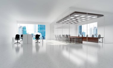 Modern boş zarif ofis windows ve işyerleri, karışık teknik