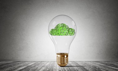 Cam ampul eco Concept gri arka plan üzerinde. 