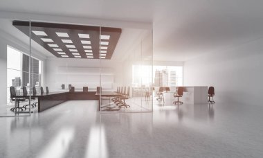 Modern boş zarif ofis windows ve işyerleri, karışık teknik