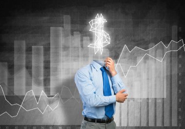 Başı yerine dolar işareti olan yüzü olmayan bir işadamı.