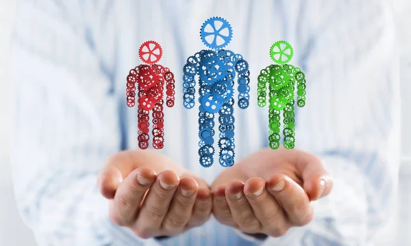 Close Male Hands Holding Persons Gear Figure Palm — Stock Photo, Image